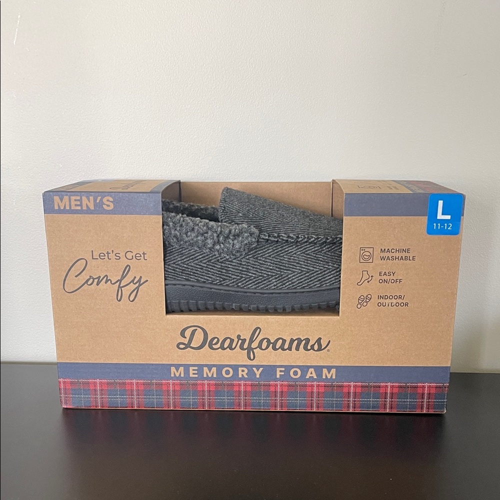 ❤️NEW!!!❤️ Dearfoams Men's Memory Foam Slip-On Slippers - Charcoal